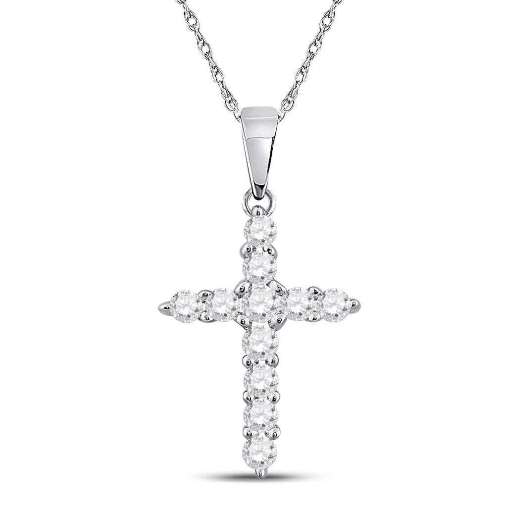 14k White Gold Round Diamond Cross Religious Pendant 1/4 Cttw