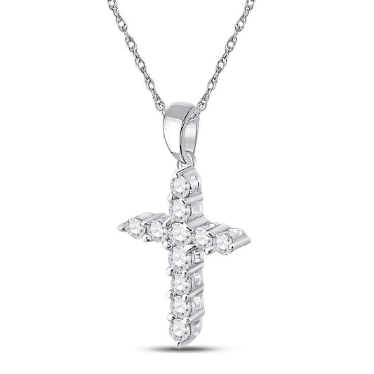 14k White Gold Round Diamond Cross Religious Pendant 1/4 Cttw