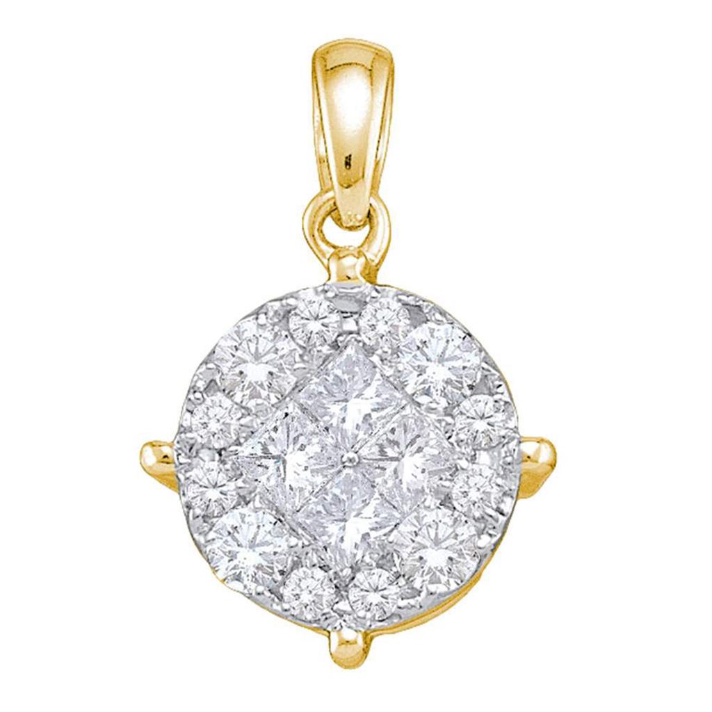 14k Yellow Gold Princess Round Diamond Cluster Pendant 2 Cttw