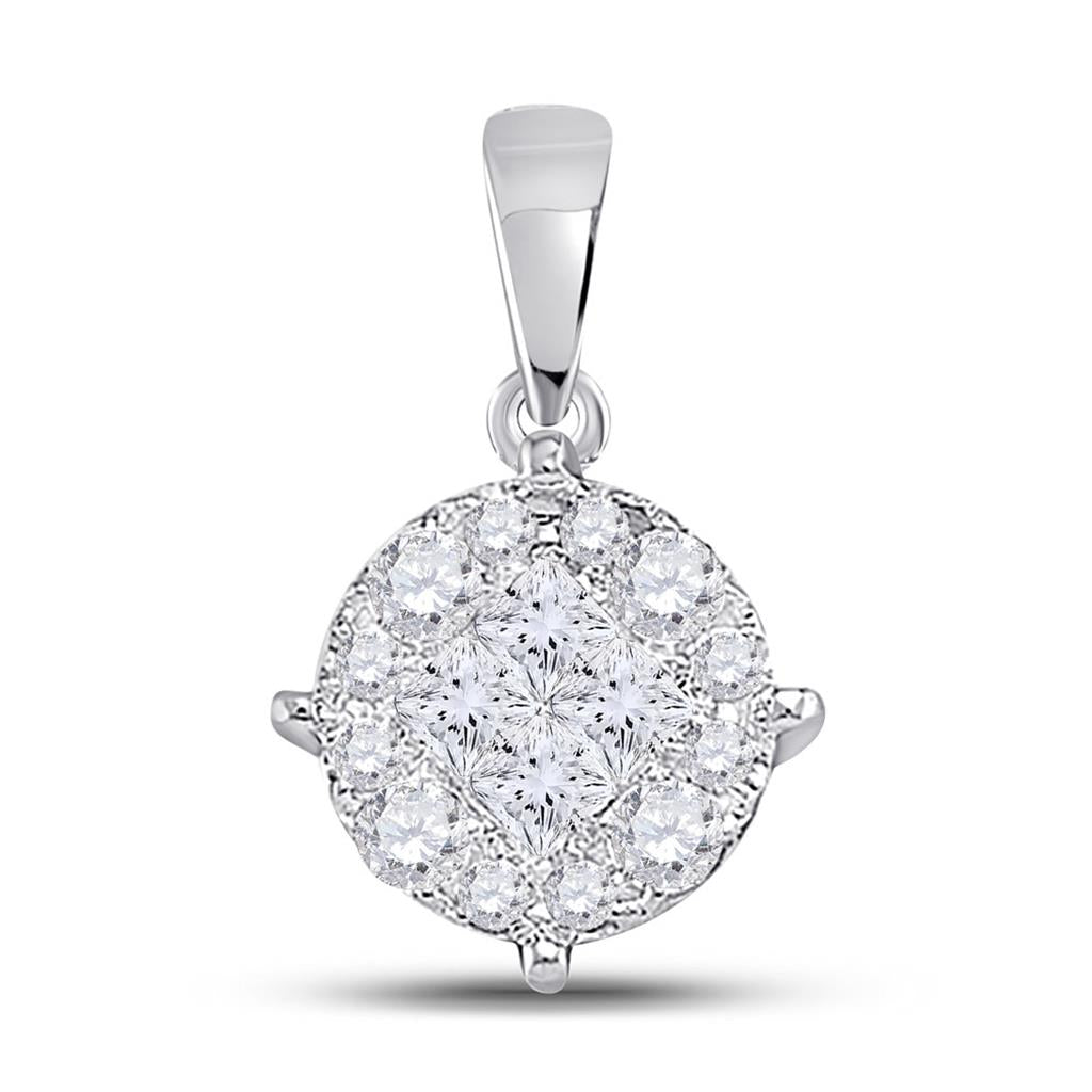 14k White Gold Princess Diamond Fashion Cluster Pendant 2 Cttw