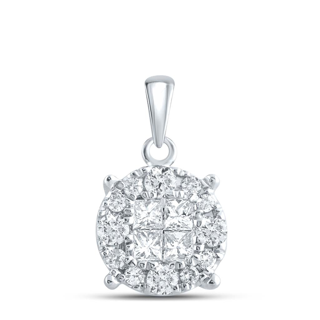 14k White Gold Princess Diamond Fashion Cluster Pendant 1/2 Cttw