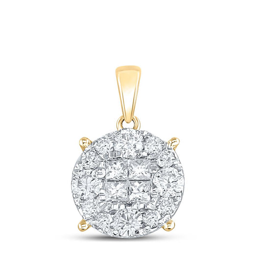 14K White Gold Yellow Princess Round Diamond Cluster Pendant 1 Cttw