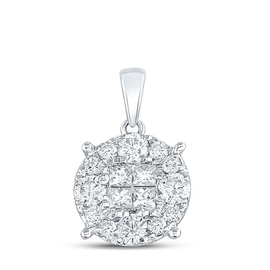 14k White Gold Princess Diamond Fashion Cluster Pendant 1 Cttw