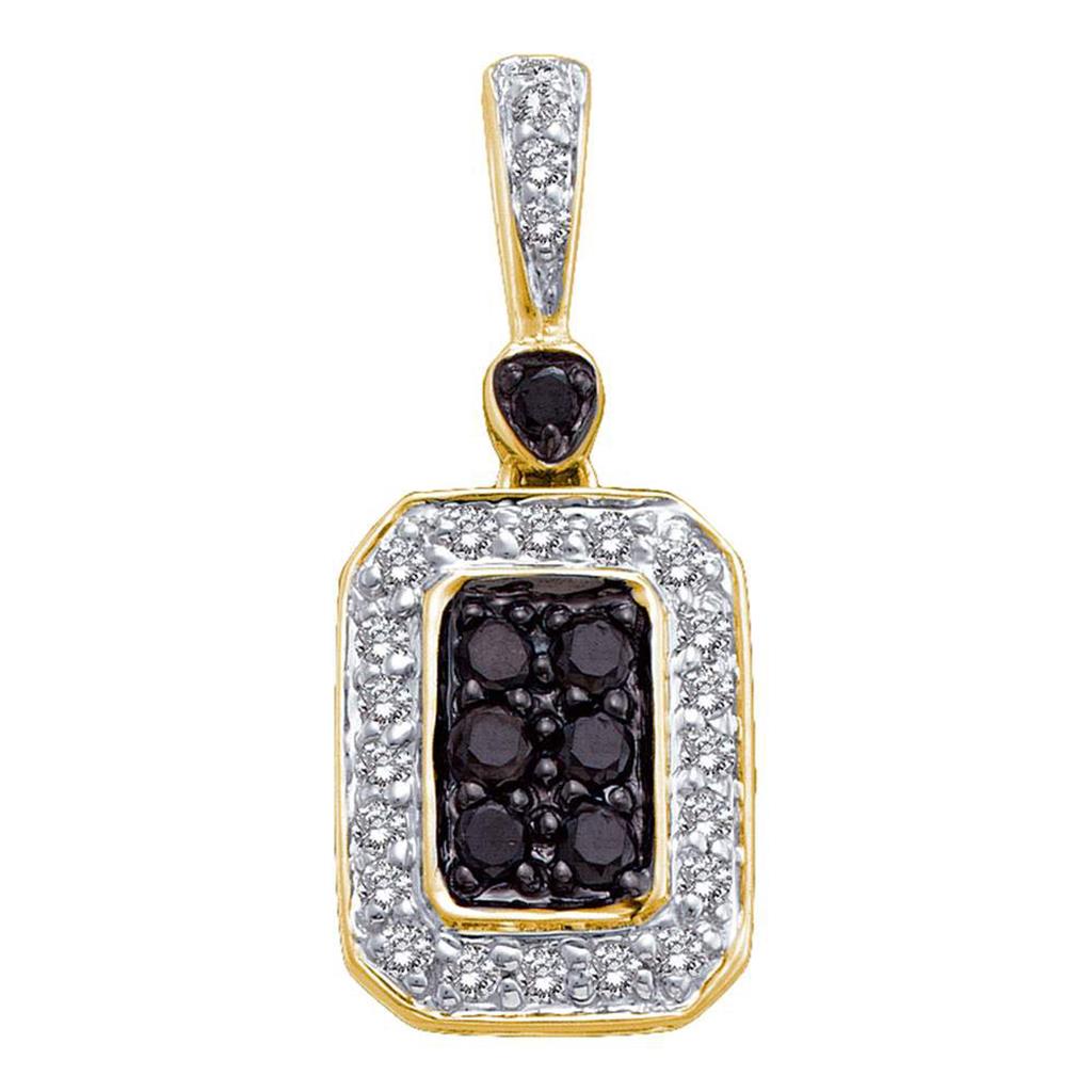 14k Yellow Gold Round Black Diamond Cluster Pendant 1/4 Cttw