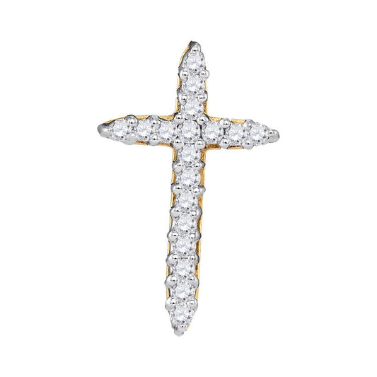 10k Yellow Gold Round Diamond Cross Religious Pendant 1/4 Cttw