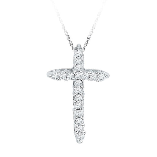 14k White Gold Round Diamond Cross Religious Pendant 1/4 Cttw