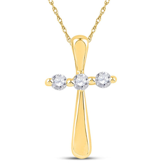 10k Yellow Gold Round Diamond Cross Religious Pendant 1/6 Cttw