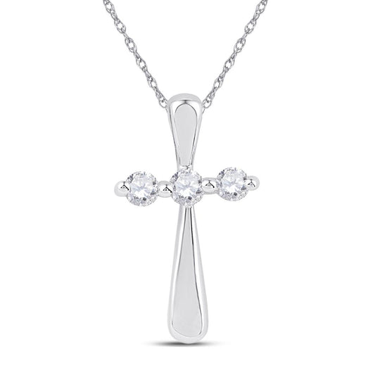 14k White Gold Round Diamond Cross Religious Pendant 1/6 Cttw