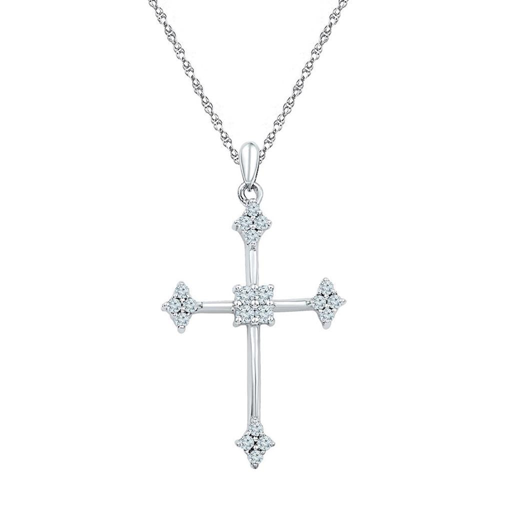 14k White Gold Round Diamond Cross Pendant 1/4 Cttw