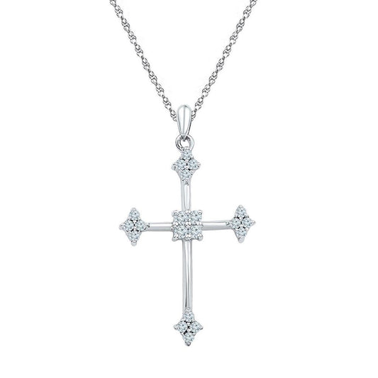 14k White Gold Round Diamond Cross Pendant 1/4 Cttw