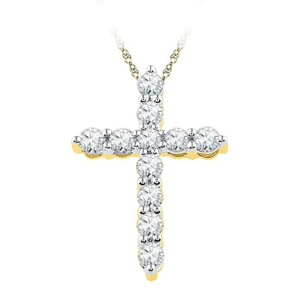 10k Yellow Gold Round Diamond Cross Religious Pendant 1/3 Cttw