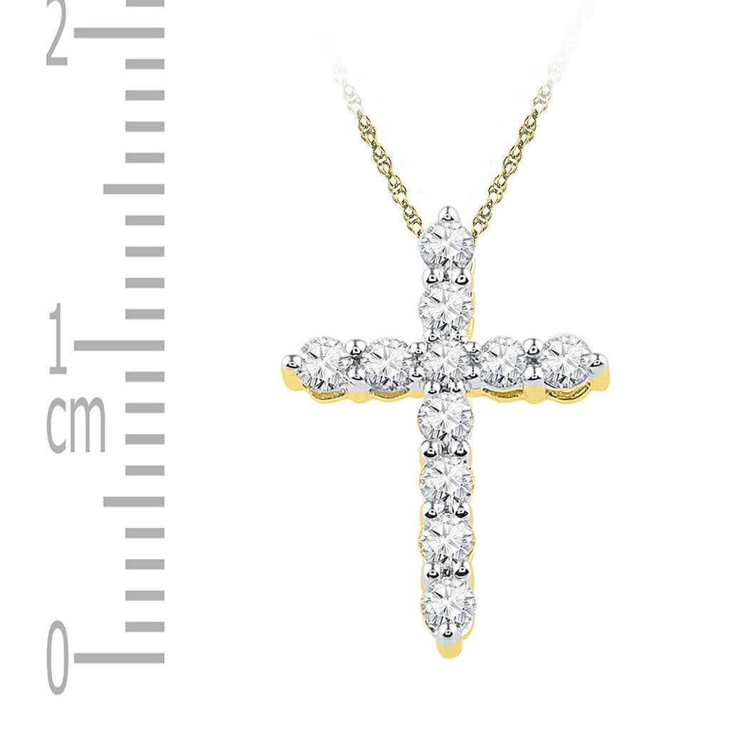 10k Yellow Gold Round Diamond Cross Religious Pendant 1/3 Cttw