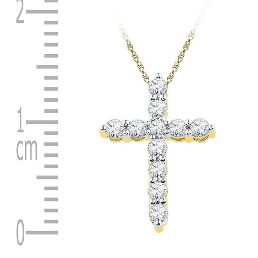 10k Yellow Gold Round Diamond Cross Religious Pendant 1/3 Cttw