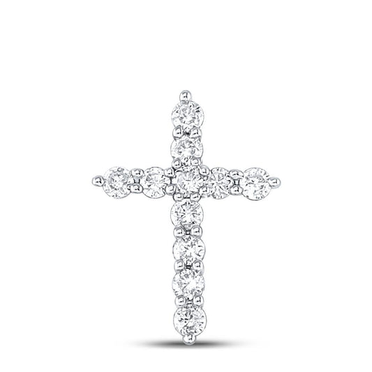 14k White Gold Round Diamond Cross Religious Pendant 1/3 Cttw