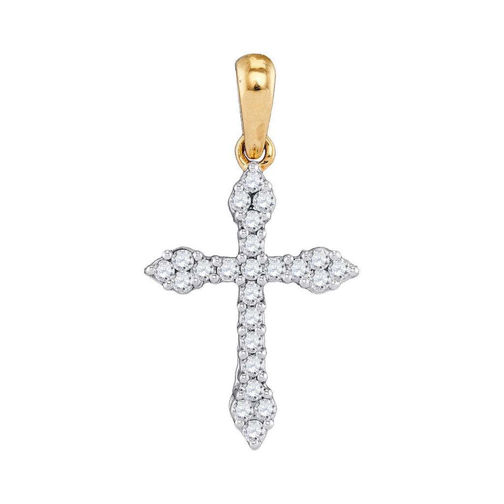 10k Yellow Gold Round Diamond Fashion Cross Pendant 1/4 Cttw