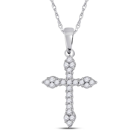 14k White Gold Round Diamond Cross Crucifix Faith Pendant 1/4 Cttw