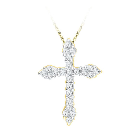 10k Yellow Gold Round Diamond Cross Religious Pendant 1/4 Cttw