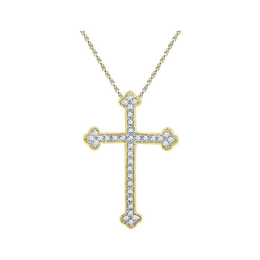 10k Yellow Gold Round Diamond Gothic Cross Religious Pendant 1/5 Cttw