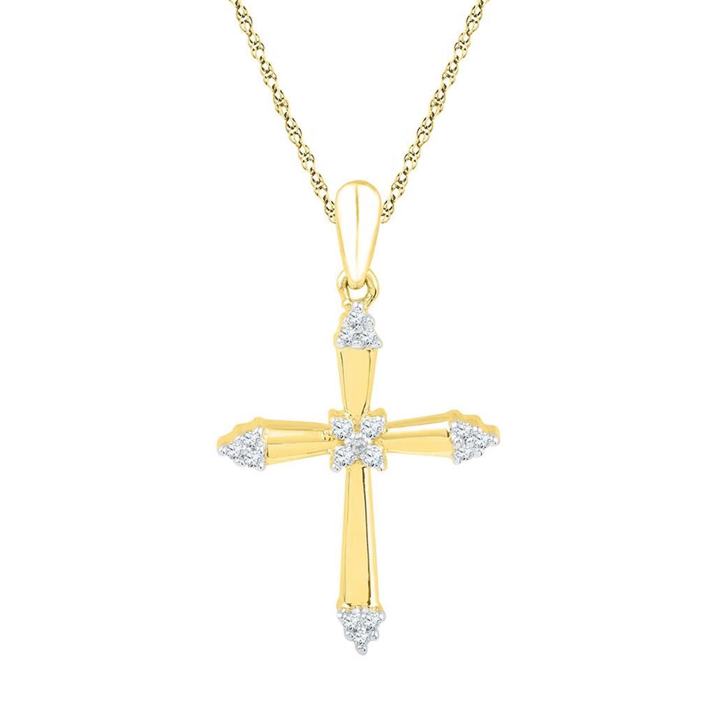 10k Yellow Gold Round Diamond Cross Pendant 1/10 Cttw