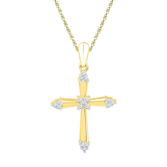 10k Yellow Gold Round Diamond Cross Pendant 1/10 Cttw