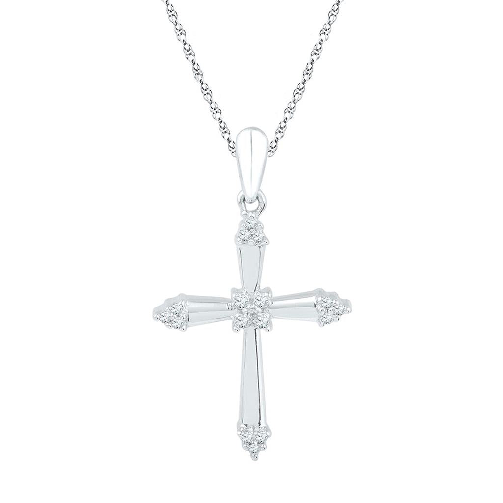 14k White Gold Round Diamond Cross Pendant 1/10 Cttw