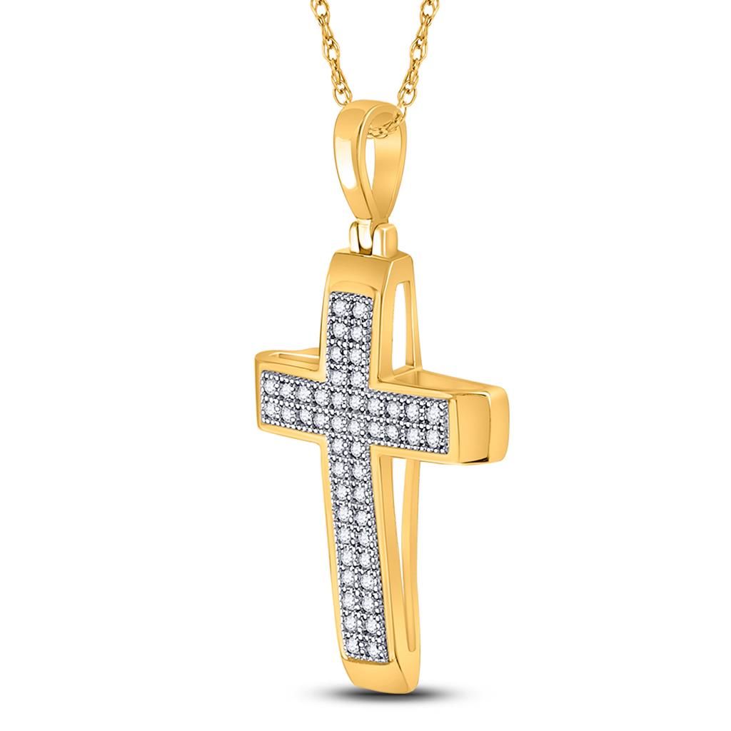 10k Yellow Gold Round Diamond Cross Religious Pendant 1/6 Cttw