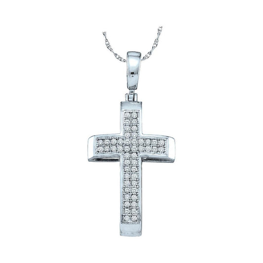 14k White Gold Round Diamond Cross Pendant 1/6 Cttw