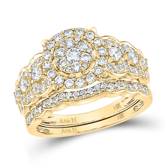 14k Yellow Gold Round Diamond Bridal Wedding Ring Set 1 Cttw