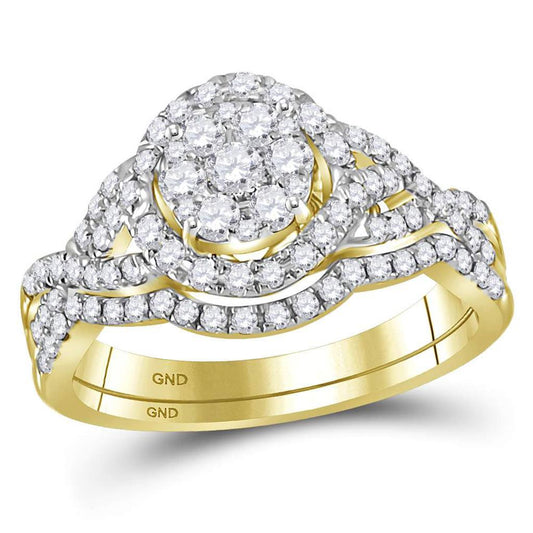 14k Yellow Gold Round Diamond Bridal Wedding Ring Set 1 Cttw