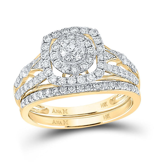 14k Yellow Gold Round Diamond Bridal Wedding Ring Set 1-1/4 Cttw