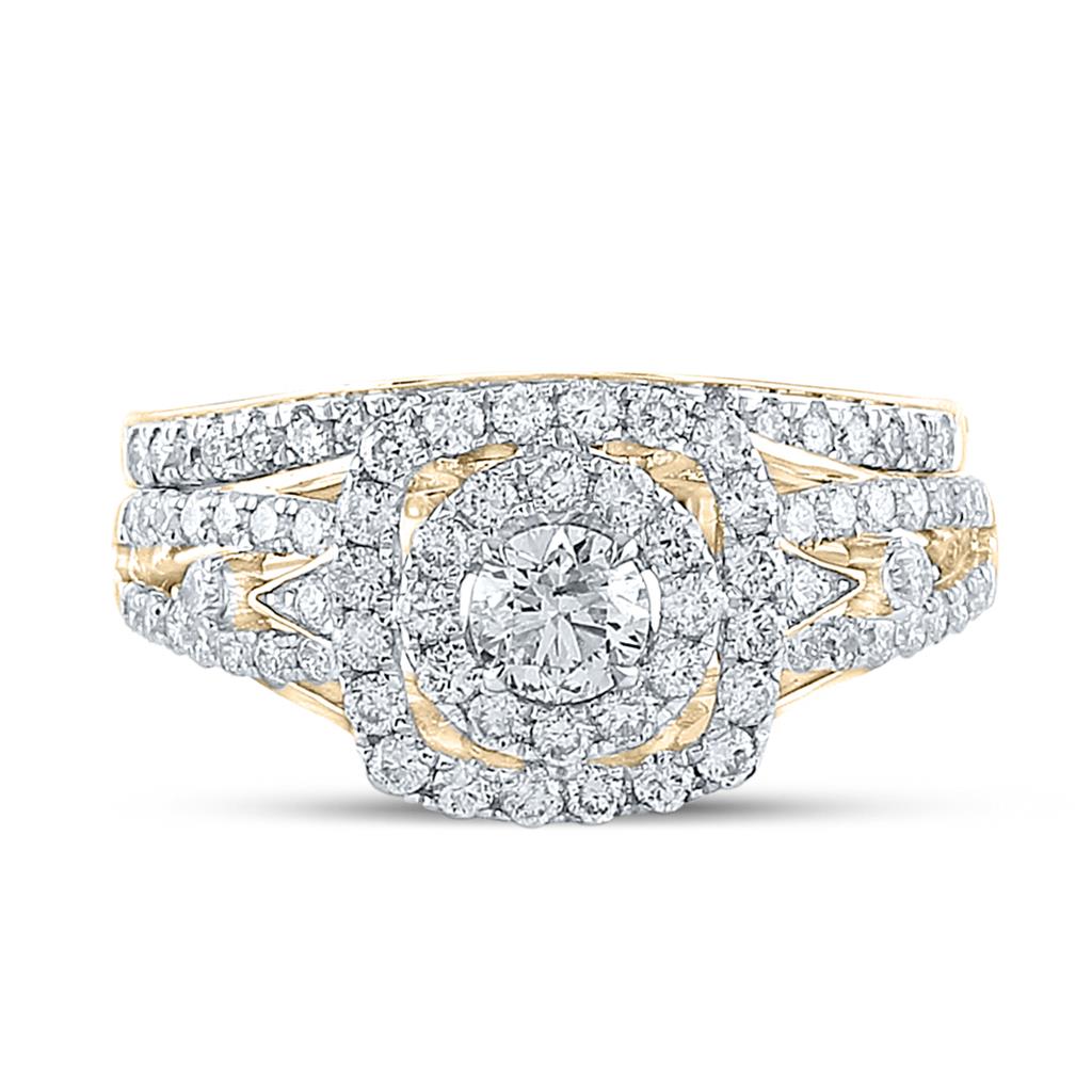 14k Yellow Gold Round Diamond Bridal Wedding Ring Set 1-1/4 Cttw