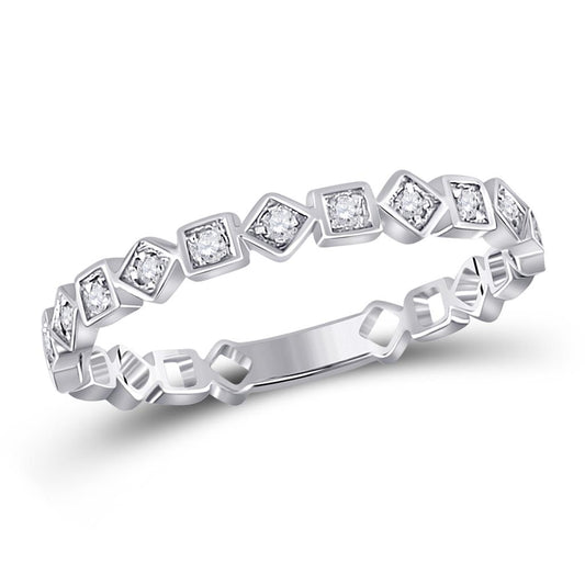 14kt White Gold Round Diamond Squares Stackable Band Ring 1/10 Ctw