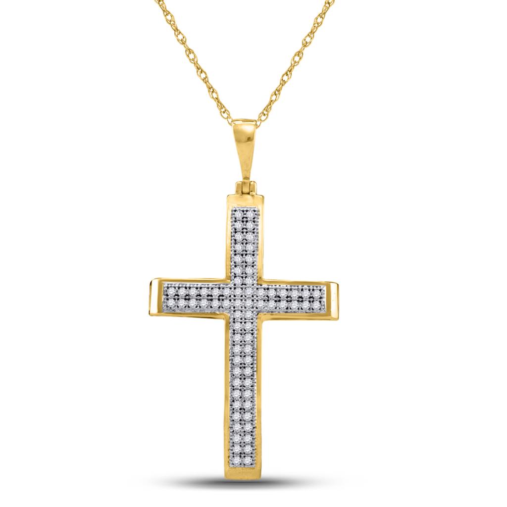 10k Yellow Gold Round Diamond Medium Cross Pendant 1/5 Cttw