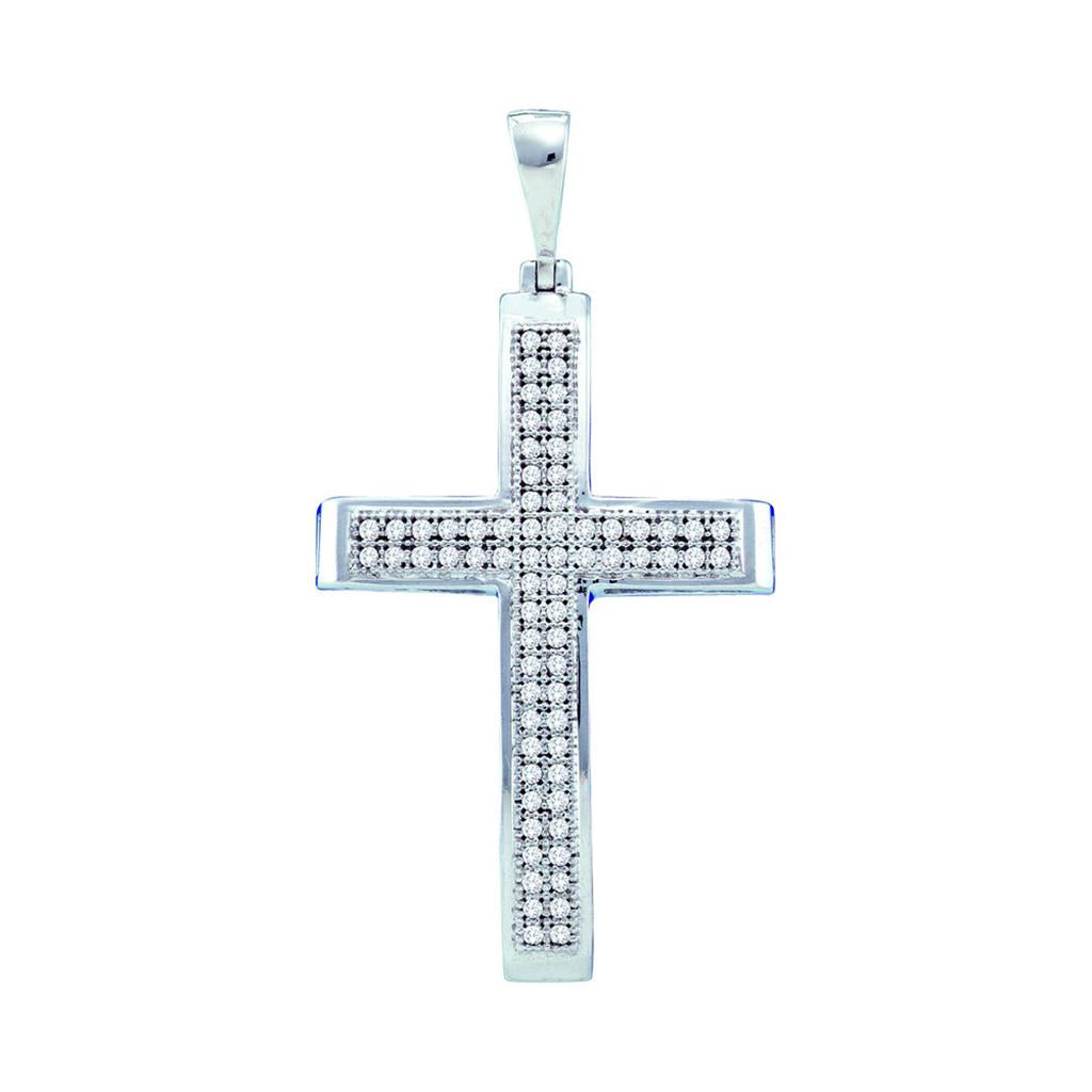 14k White Gold Round Diamond Medium Cross Pendant 1/5 Cttw