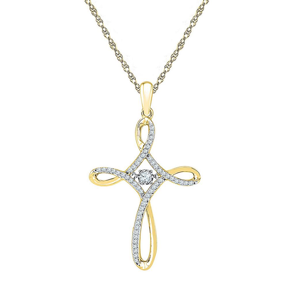 10k Yellow Gold Round Diamond Cross Pendant 1/5 Cttw