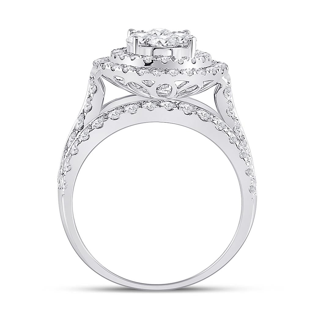 14k White Gold Round Diamond Oval Bridal Engagement Ring 3 Cttw