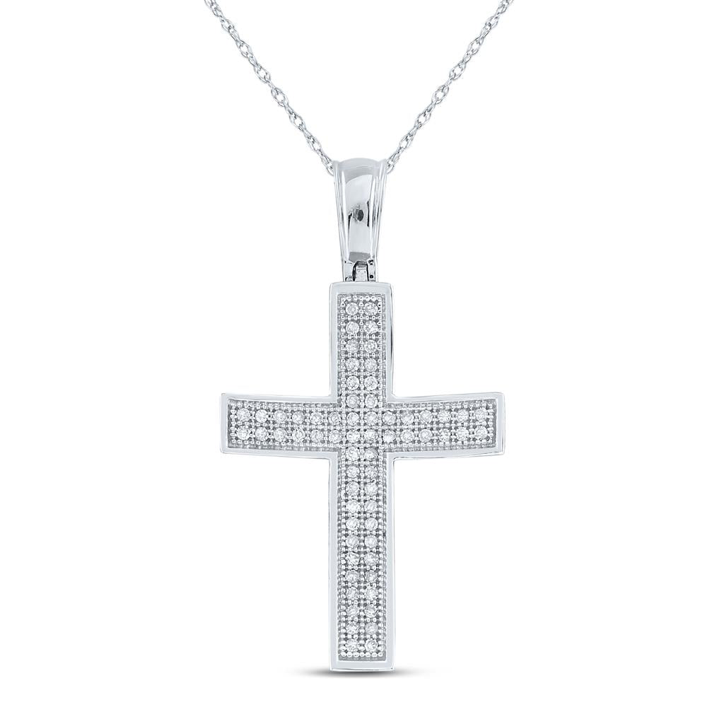 14k White Gold Round Diamond Cross Pendant 1/5 Cttw