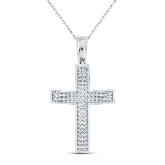 14k White Gold Round Diamond Cross Pendant 1/5 Cttw