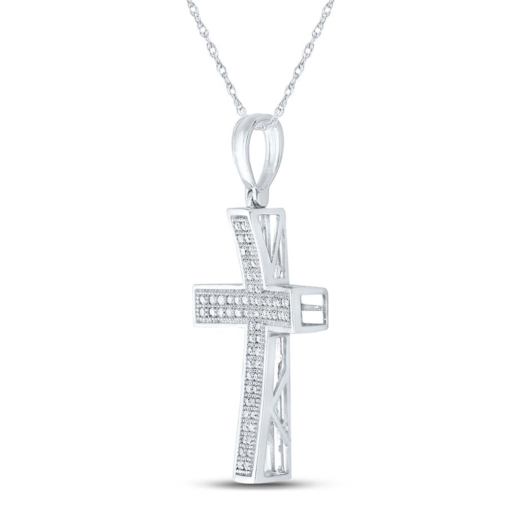 14k White Gold Round Diamond Cross Pendant 1/5 Cttw