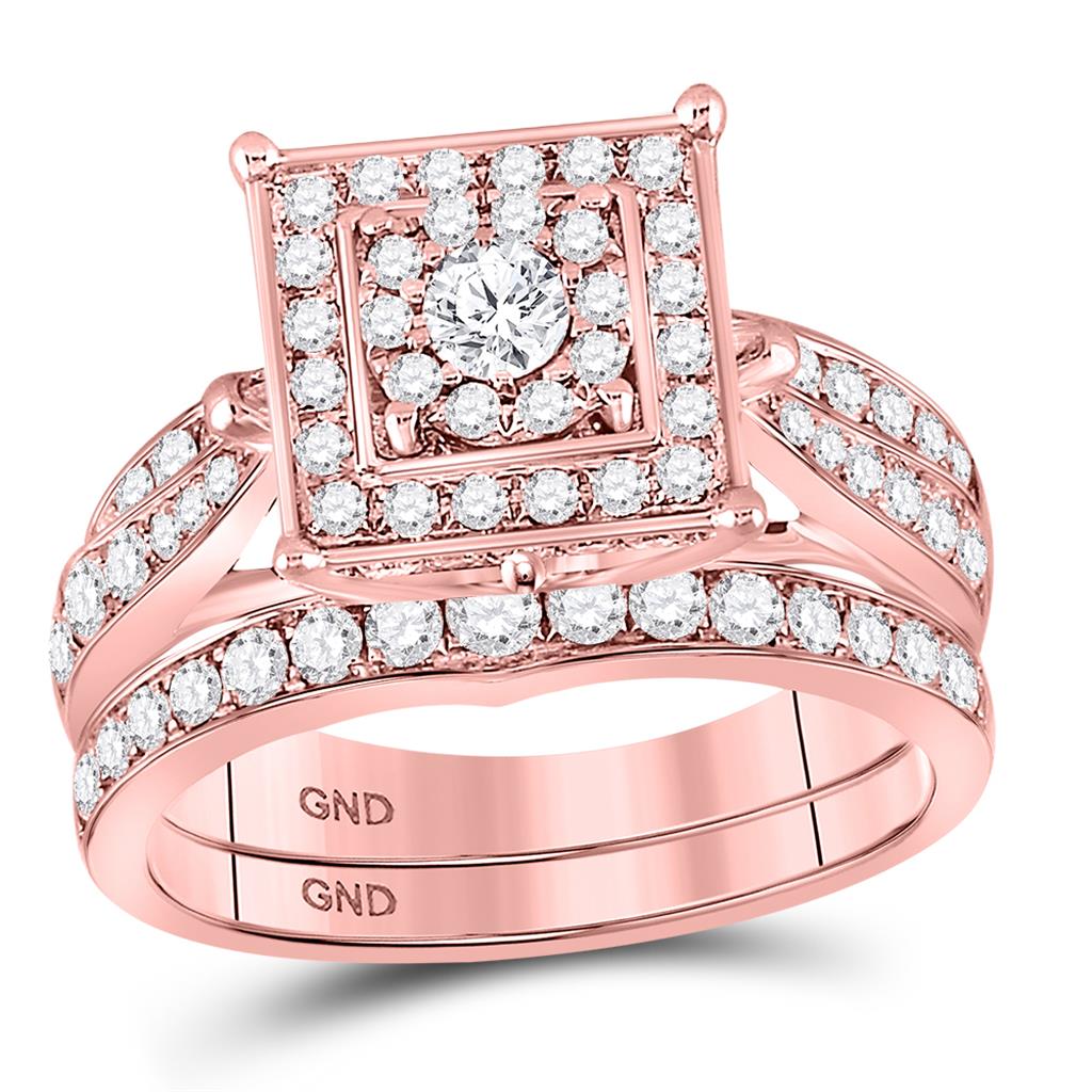 14k Rose Gold Round Diamond Bridal Wedding Ring Set 1-1/2 Cttw