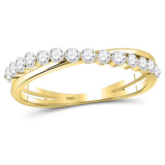 10k Yellow Gold Round Diamond Crossover Stackable Band Ring 1/3 Cttw