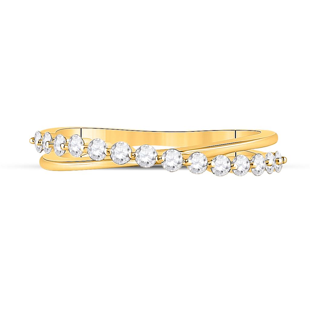 10k Yellow Gold Round Diamond Crossover Stackable Band Ring 1/3 Cttw