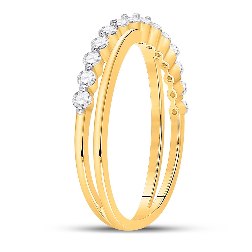 10k Yellow Gold Round Diamond Crossover Stackable Band Ring 1/3 Cttw