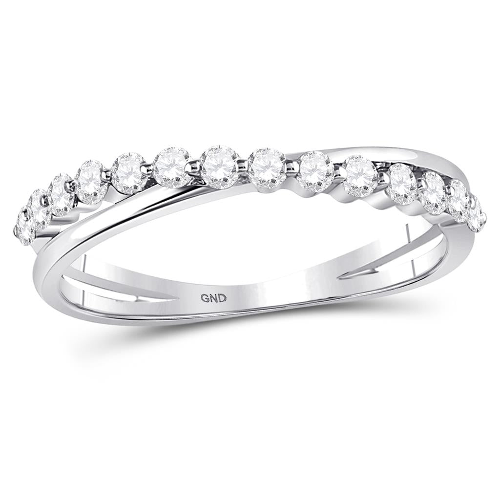 14k White Gold Round Diamond Crossover Stackable Band Ring 1/3 Cttw