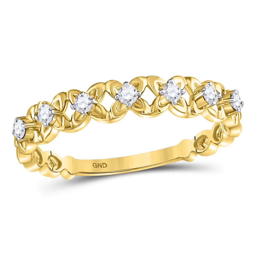 10k Yellow Gold Round Diamond Flower Petal Stackable Band Ring 1/6 Cttw