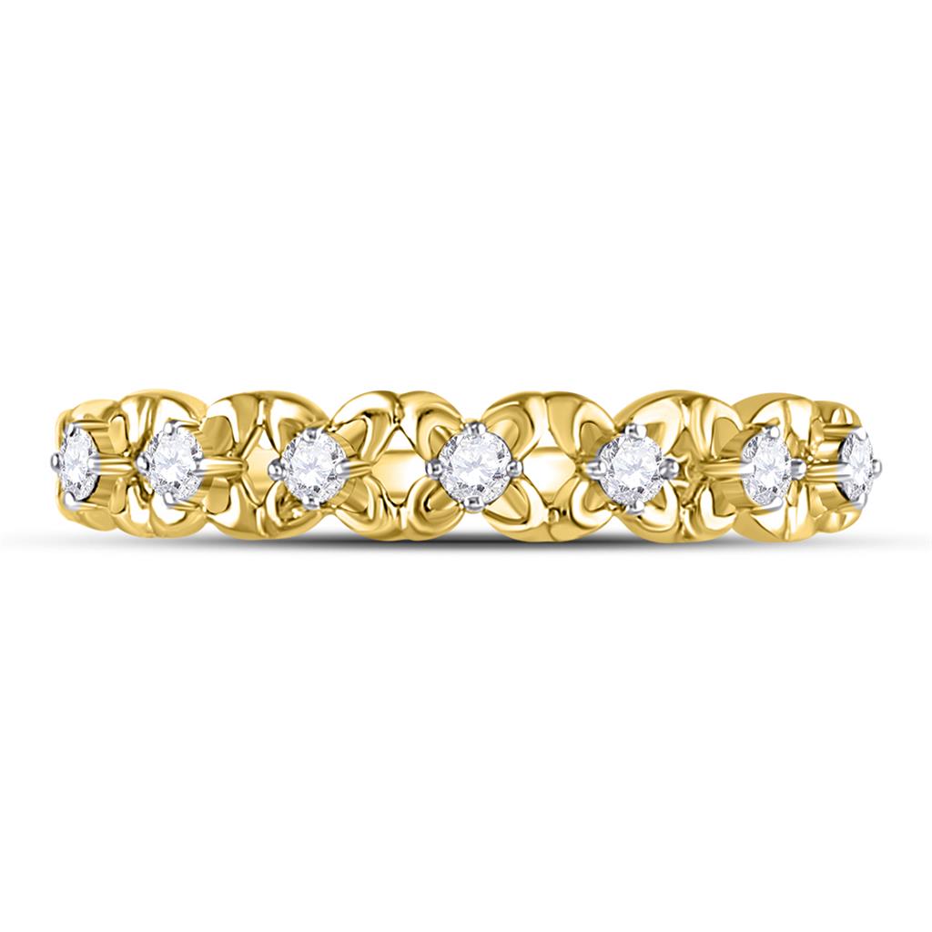 10k Yellow Gold Round Diamond Flower Petal Stackable Band Ring 1/6 Cttw