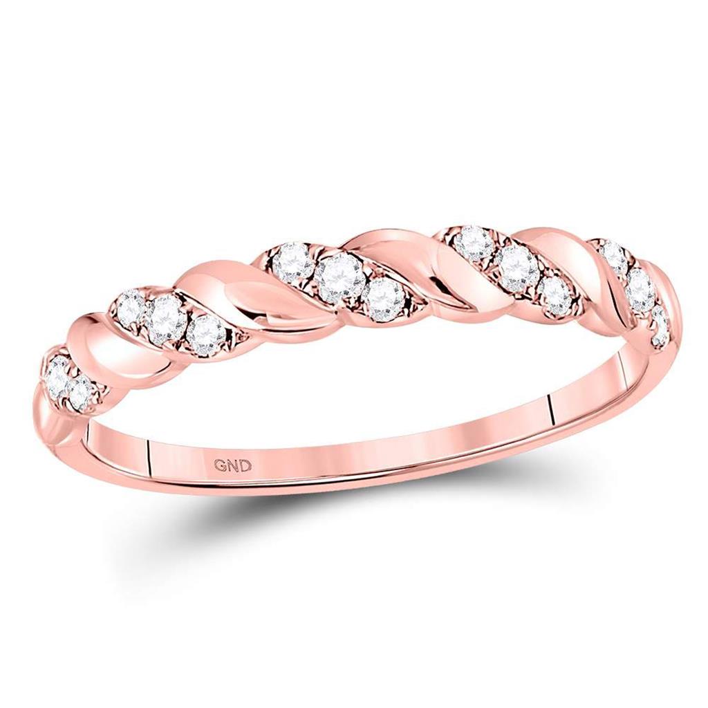 10k Rose Gold Round Diamond Striped Stackable Band Ring 1/5 Cttw