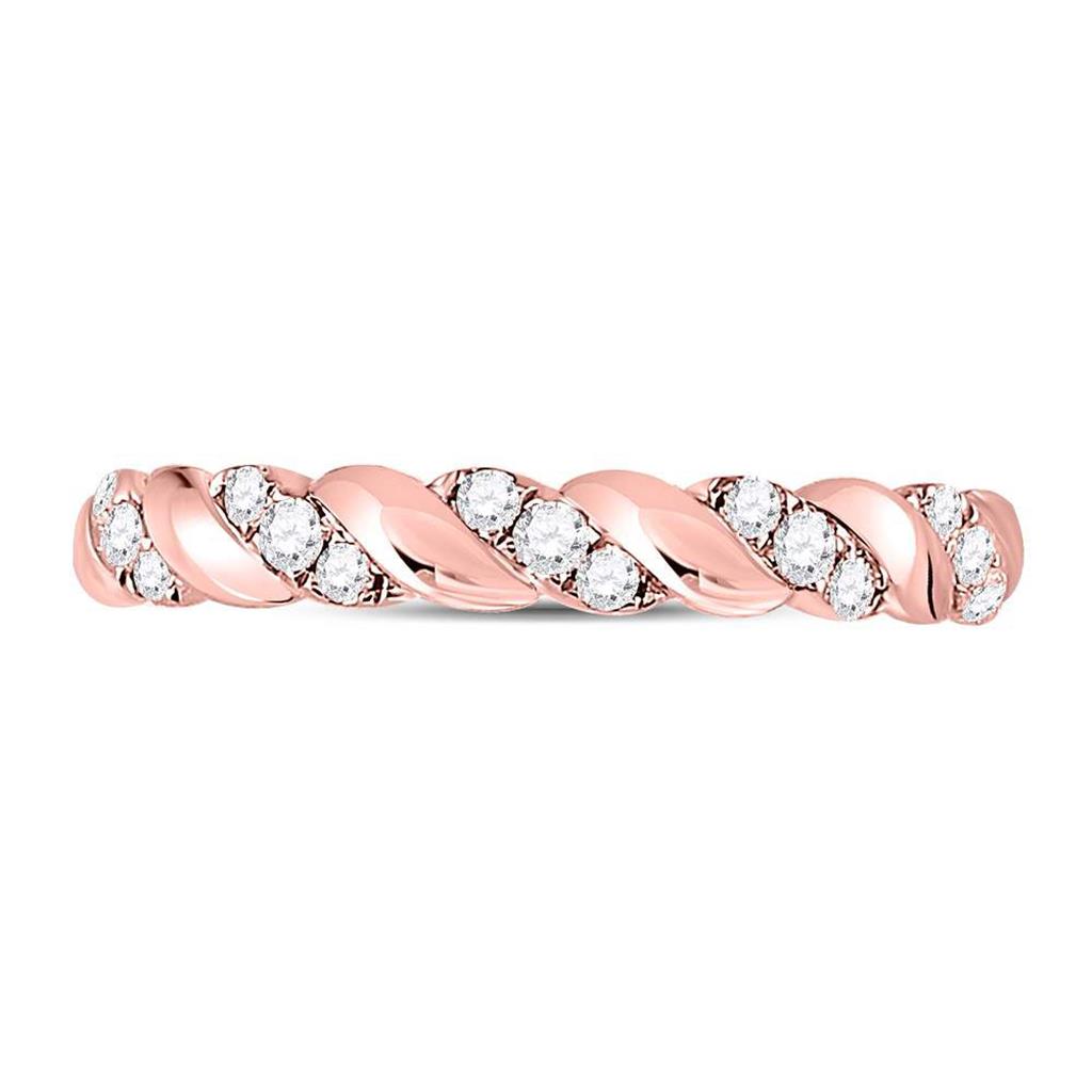 10k Rose Gold Round Diamond Striped Stackable Band Ring 1/5 Cttw