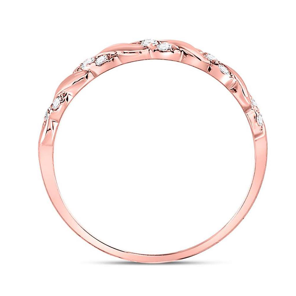 10k Rose Gold Round Diamond Striped Stackable Band Ring 1/5 Cttw