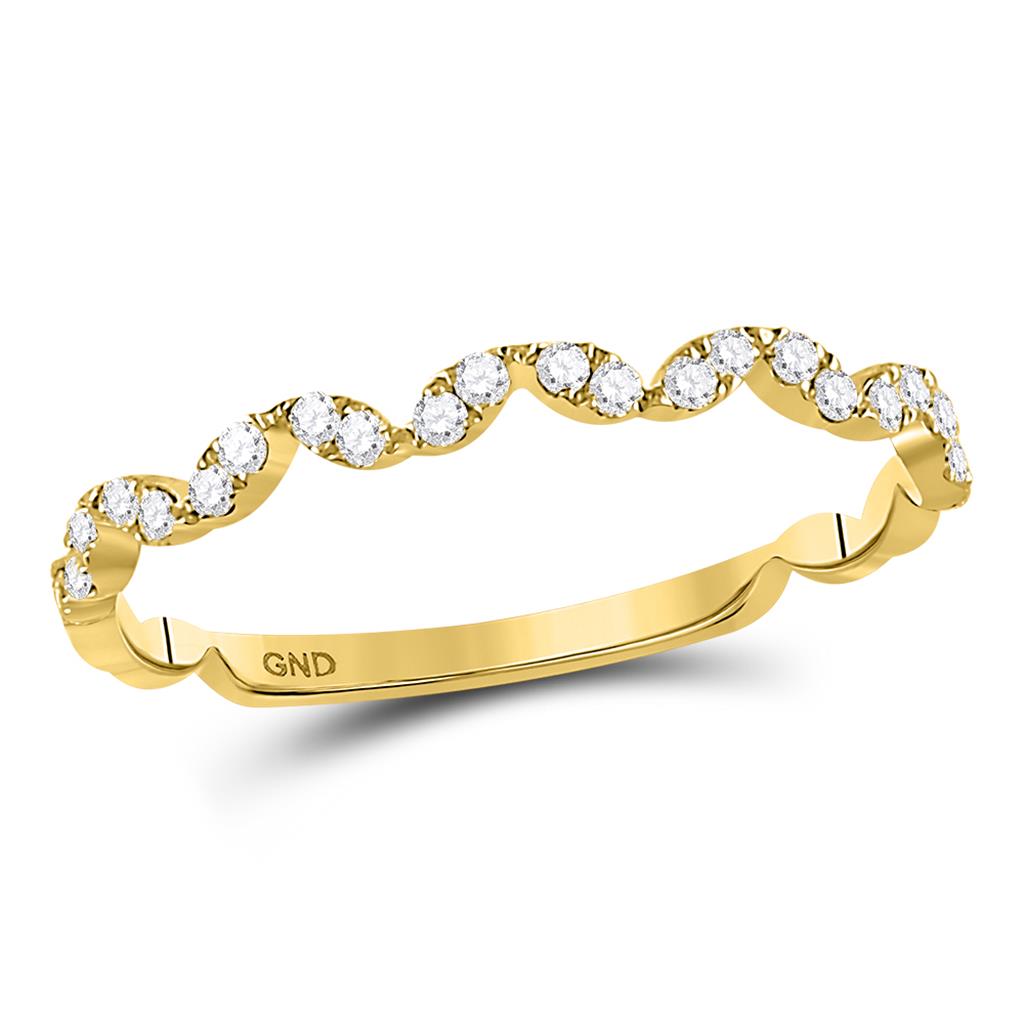 10k Yellow Gold Round Diamond Zigzag Stackable Band Ring 1/5 Cttw